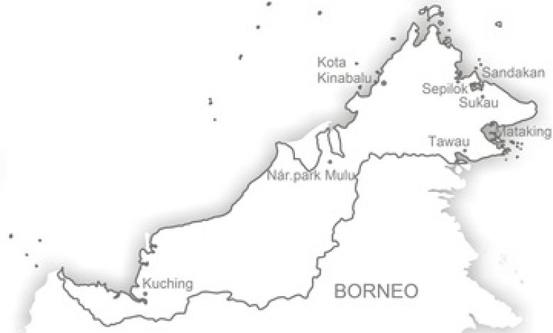 Mapa Borneo - poklady UNESCO